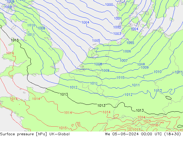 pressão do solo UK-Global Qua 05.06.2024 00 UTC