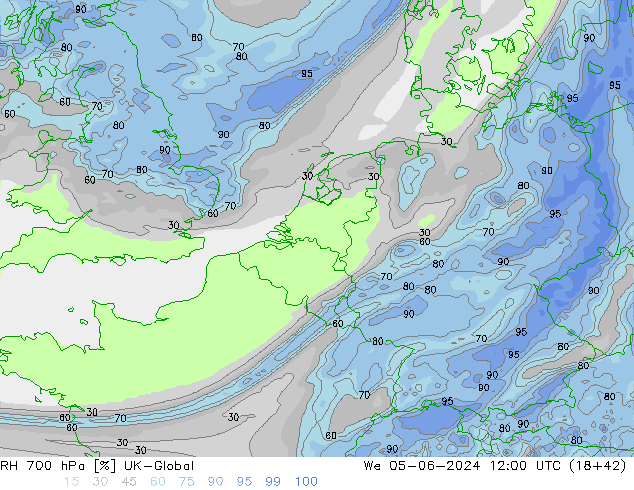 RH 700 hPa UK-Global śro. 05.06.2024 12 UTC