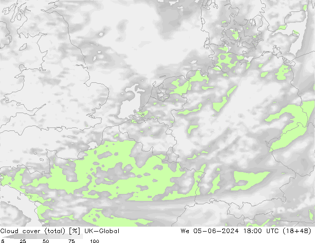 zachmurzenie (suma) UK-Global śro. 05.06.2024 18 UTC