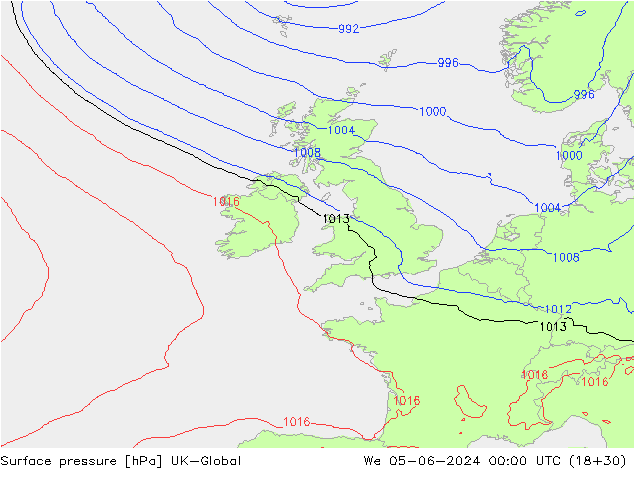 pressão do solo UK-Global Qua 05.06.2024 00 UTC