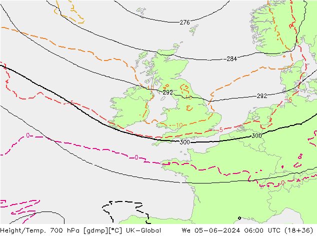 Height/Temp. 700 hPa UK-Global We 05.06.2024 06 UTC