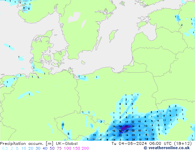 Precipitation accum. UK-Global Tu 04.06.2024 06 UTC