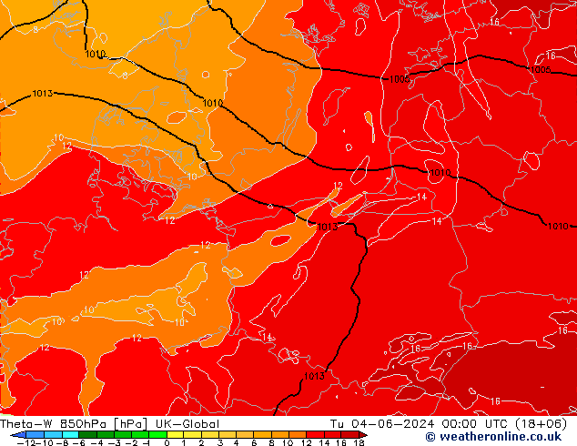 Theta-W 850hPa UK-Global Tu 04.06.2024 00 UTC
