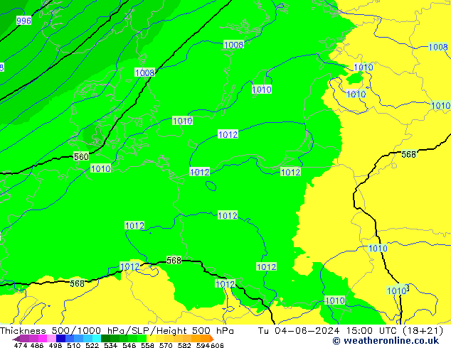 Schichtdicke 500-1000 hPa UK-Global Di 04.06.2024 15 UTC