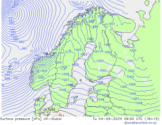 pression de l'air UK-Global mar 04.06.2024 09 UTC