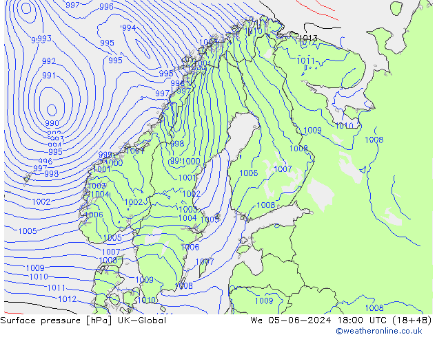 Atmosférický tlak UK-Global St 05.06.2024 18 UTC