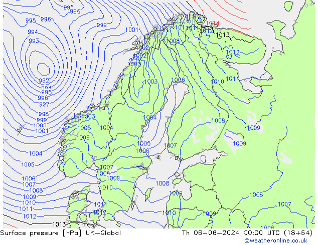 Surface pressure UK-Global Th 06.06.2024 00 UTC