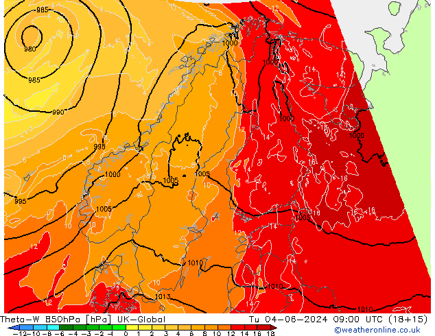 Theta-W 850hPa UK-Global  04.06.2024 09 UTC