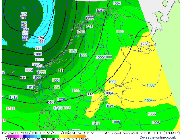 Thck 500-1000hPa UK-Global 星期一 03.06.2024 21 UTC