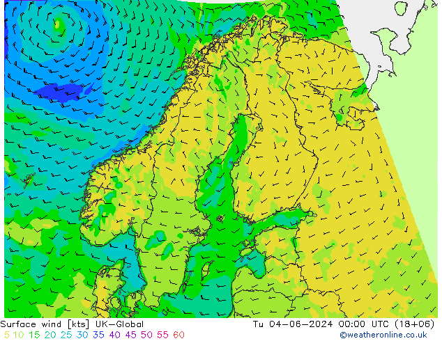 Surface wind UK-Global Tu 04.06.2024 00 UTC