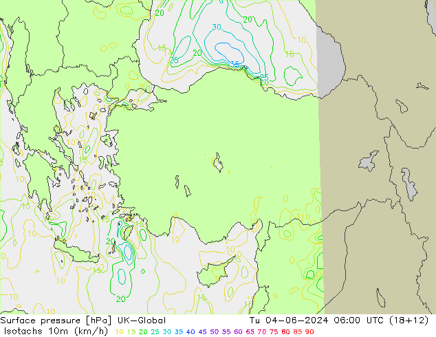 Isotachs (kph) UK-Global Út 04.06.2024 06 UTC