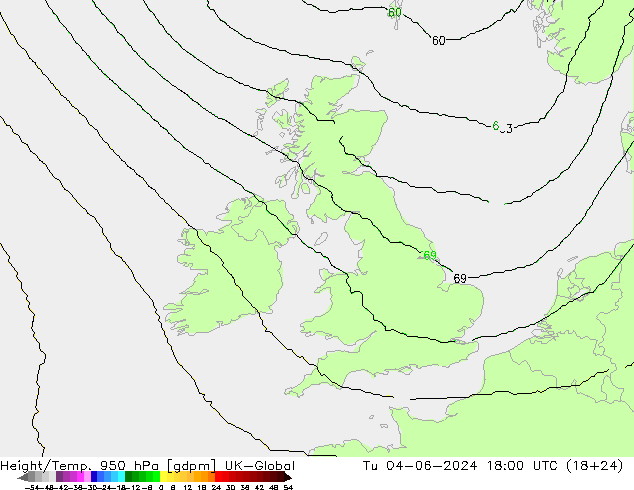 Géop./Temp. 950 hPa UK-Global mar 04.06.2024 18 UTC