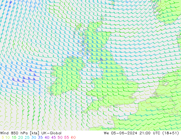 Wind 850 hPa UK-Global wo 05.06.2024 21 UTC