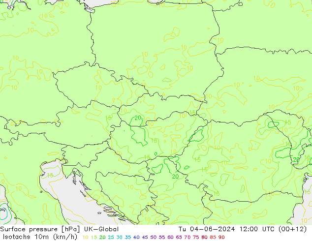 Isotachs (kph) UK-Global Tu 04.06.2024 12 UTC