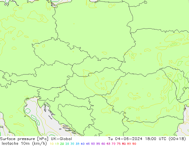 Isotachs (kph) UK-Global Út 04.06.2024 18 UTC