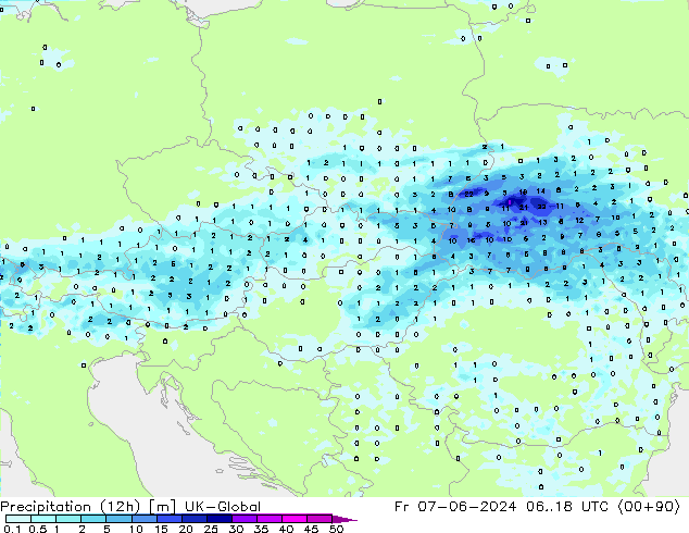 Precipitazione (12h) UK-Global ven 07.06.2024 18 UTC