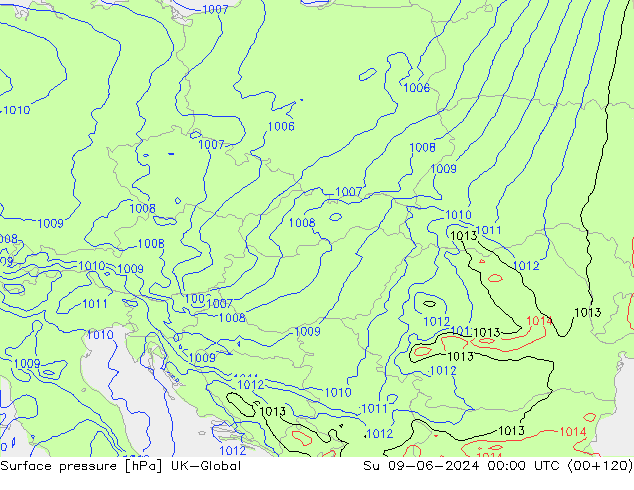 Surface pressure UK-Global Su 09.06.2024 00 UTC