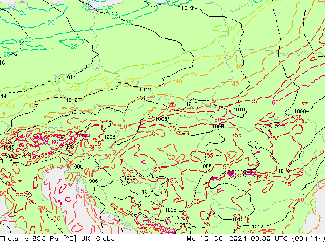 Theta-e 850hPa UK-Global Seg 10.06.2024 00 UTC