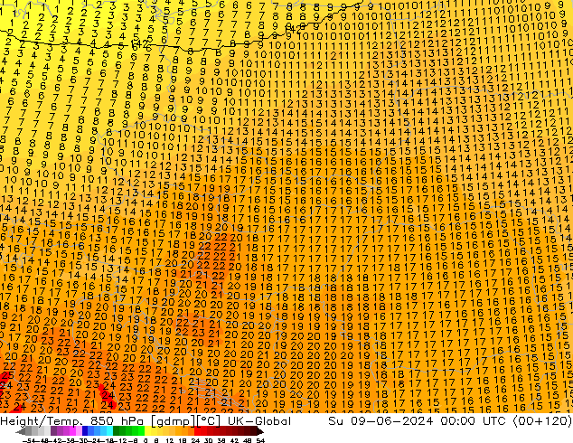 Height/Temp. 850 hPa UK-Global Dom 09.06.2024 00 UTC