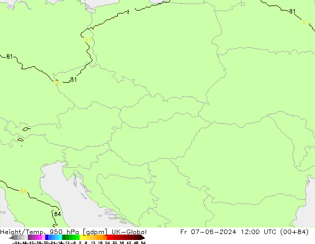 Height/Temp. 950 hPa UK-Global Fr 07.06.2024 12 UTC