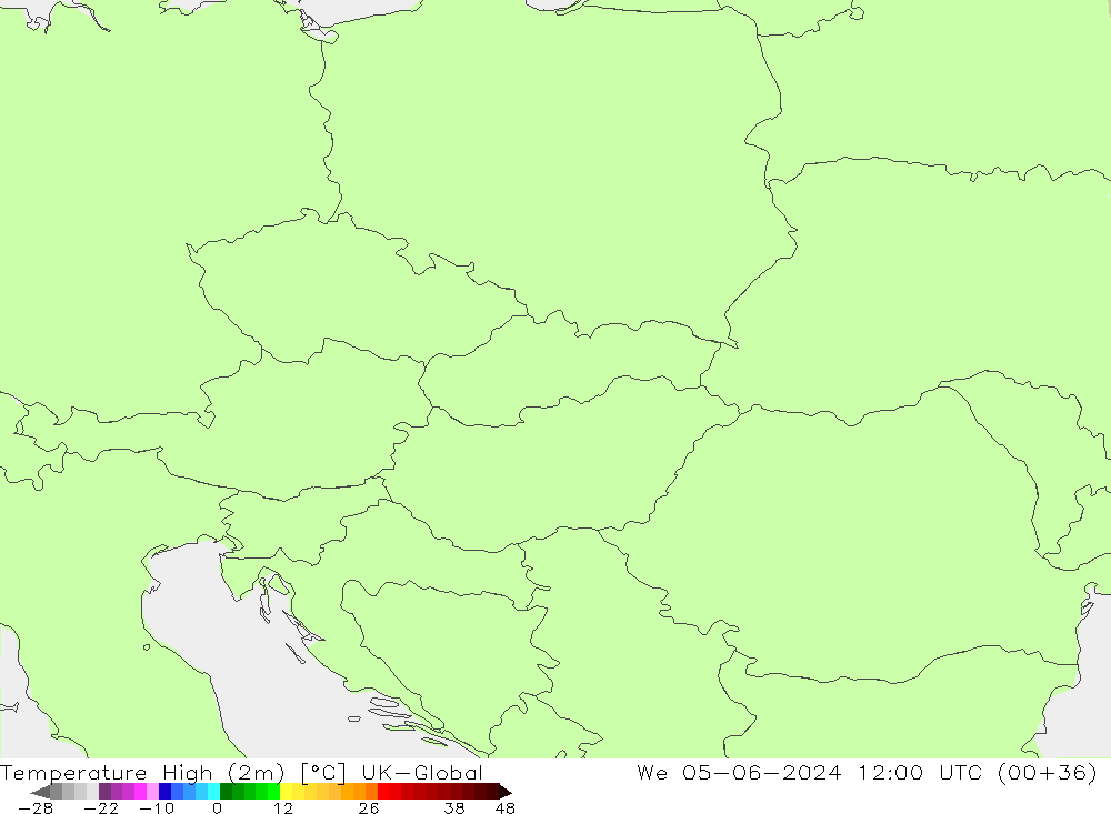 temperatura máx. (2m) UK-Global Qua 05.06.2024 12 UTC