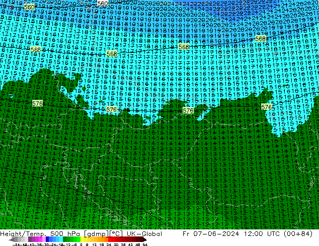 Height/Temp. 500 hPa UK-Global Fr 07.06.2024 12 UTC