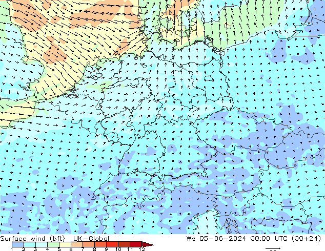 Bodenwind (bft) UK-Global Mi 05.06.2024 00 UTC