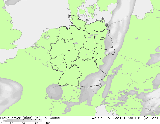 Cloud cover (high) UK-Global We 05.06.2024 12 UTC