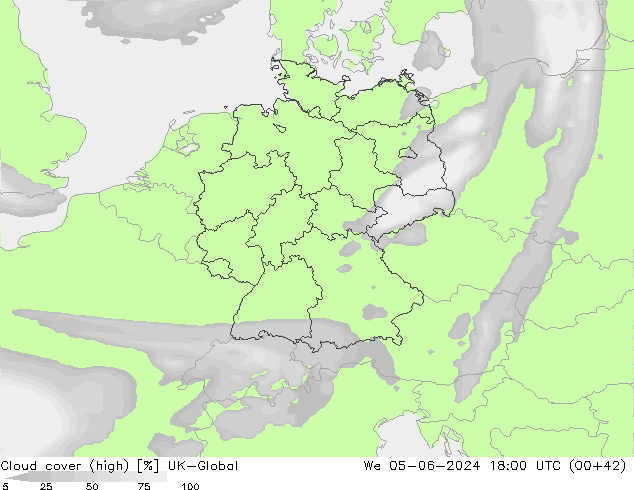 Cloud cover (high) UK-Global We 05.06.2024 18 UTC