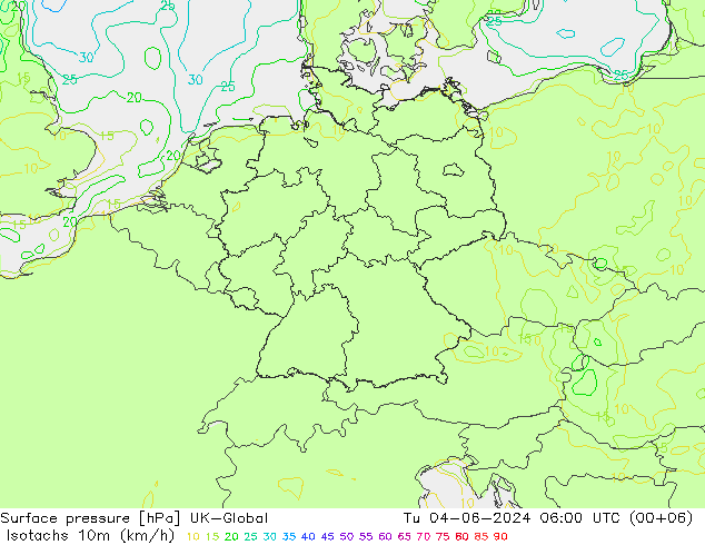 Isotachs (kph) UK-Global Út 04.06.2024 06 UTC