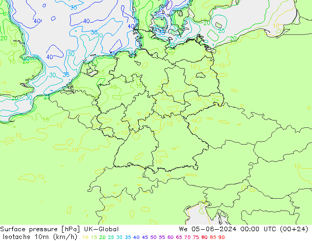 Isotachs (kph) UK-Global We 05.06.2024 00 UTC