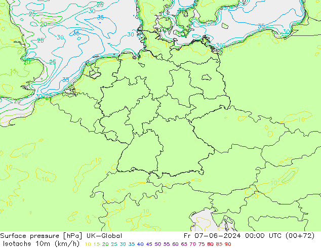 Isotachs (kph) UK-Global Fr 07.06.2024 00 UTC