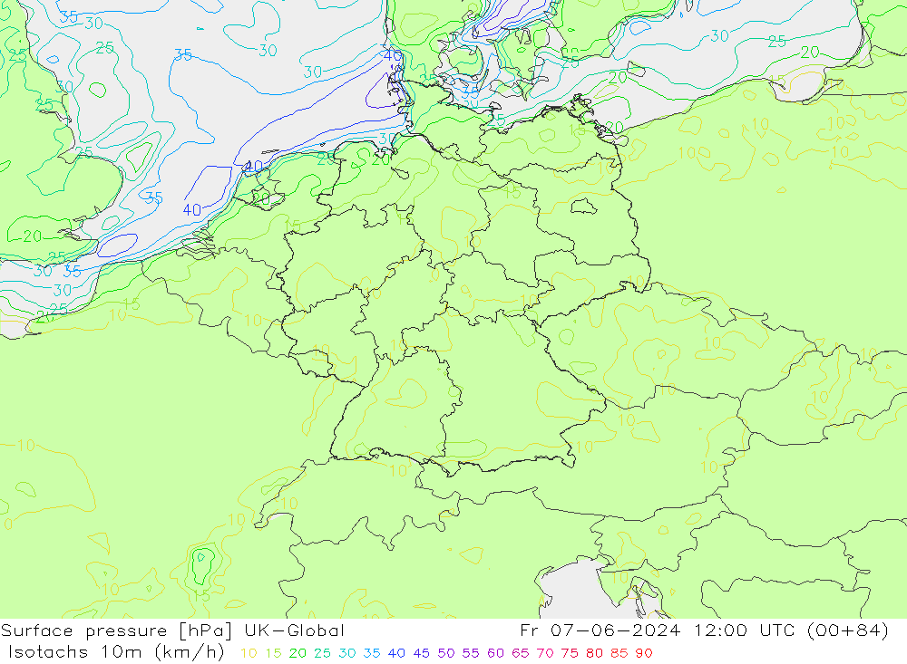 Isotachs (kph) UK-Global Fr 07.06.2024 12 UTC