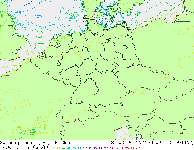 Eşrüzgar Hızları (km/sa) UK-Global Cts 08.06.2024 06 UTC