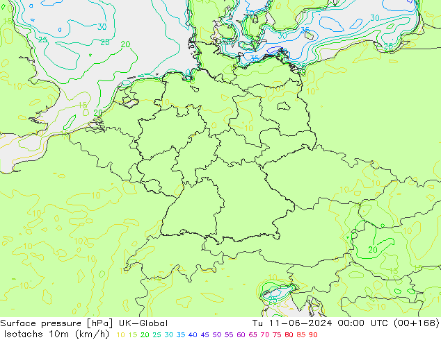 Isotaca (kph) UK-Global mar 11.06.2024 00 UTC