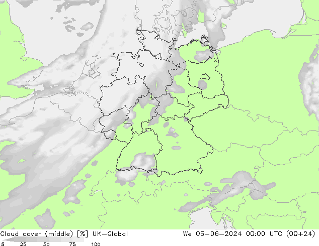 Cloud cover (middle) UK-Global We 05.06.2024 00 UTC