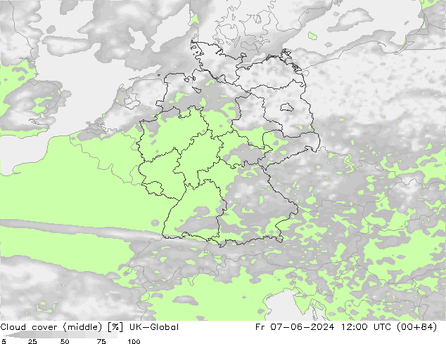 oblačnosti uprostřed UK-Global Pá 07.06.2024 12 UTC