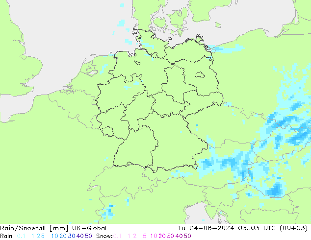 Rain/Snowfall UK-Global 星期二 04.06.2024 03 UTC