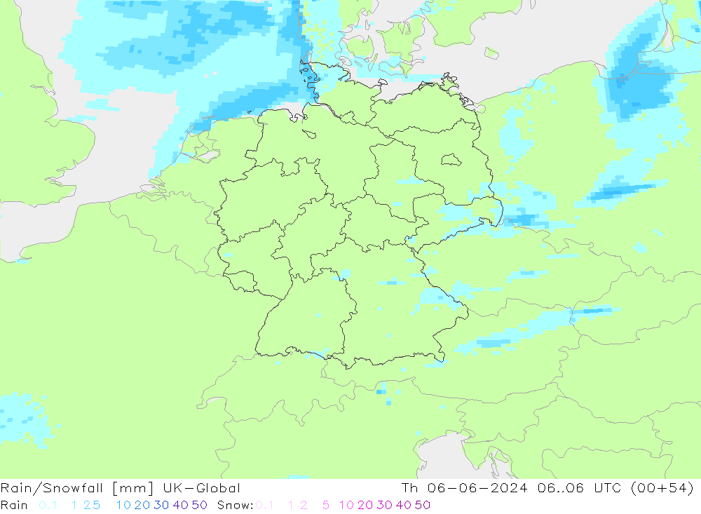 Rain/Snowfall UK-Global Th 06.06.2024 06 UTC