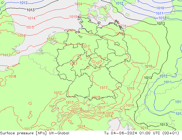 Surface pressure UK-Global Tu 04.06.2024 01 UTC