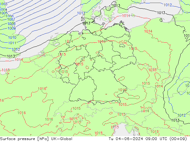 Presión superficial UK-Global mar 04.06.2024 09 UTC