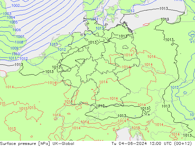 Surface pressure UK-Global Tu 04.06.2024 12 UTC