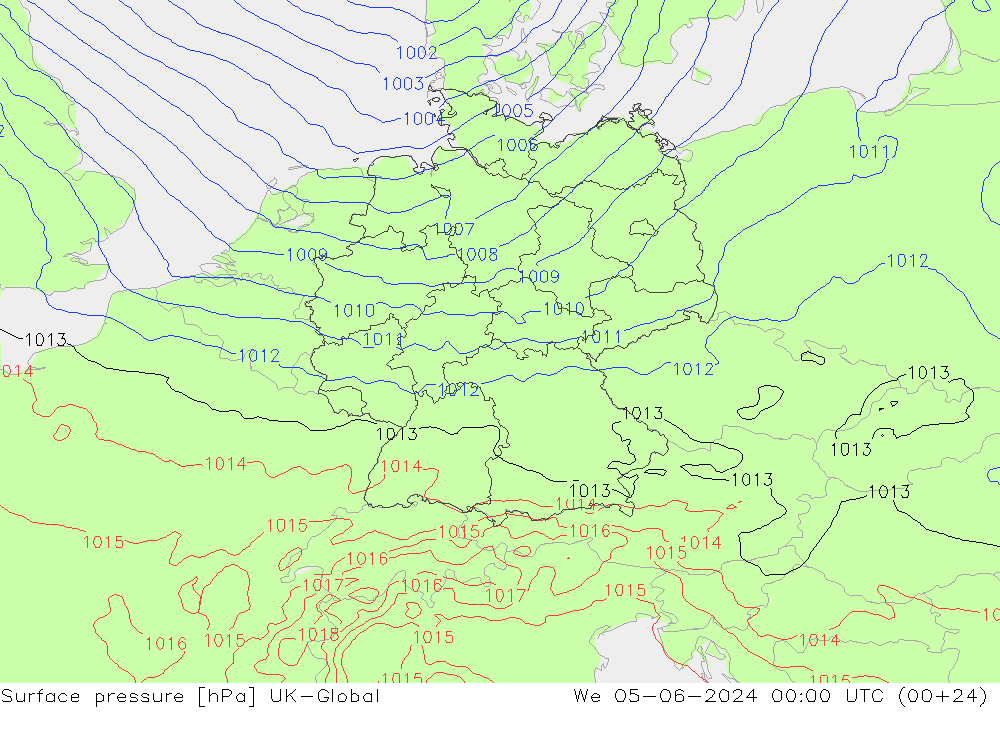 Presión superficial UK-Global mié 05.06.2024 00 UTC