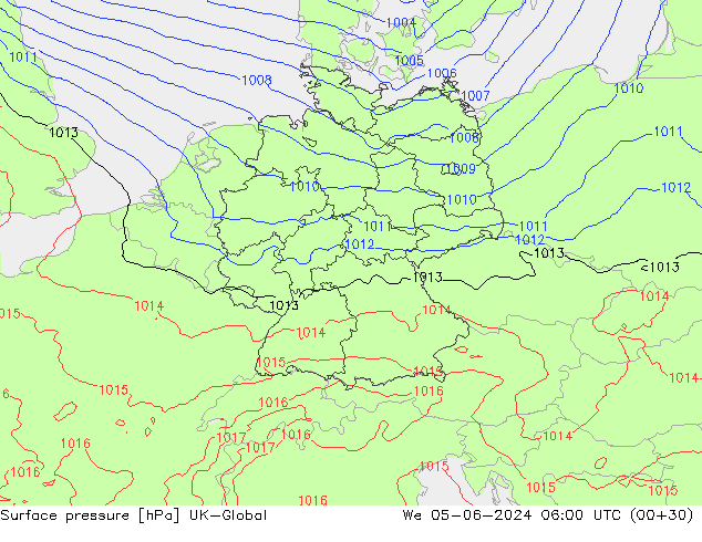 Surface pressure UK-Global We 05.06.2024 06 UTC