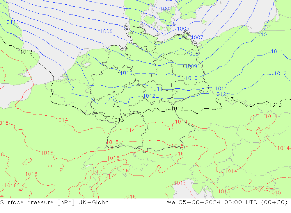 Presión superficial UK-Global mié 05.06.2024 06 UTC