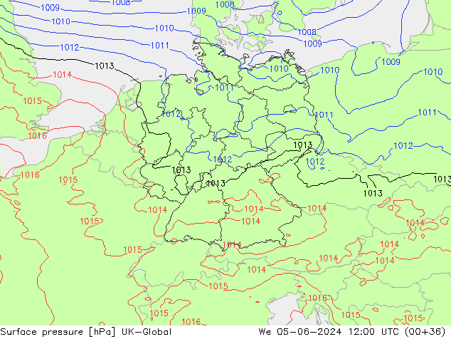 pressão do solo UK-Global Qua 05.06.2024 12 UTC