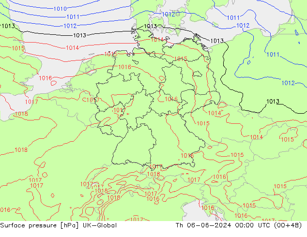 Pressione al suolo UK-Global gio 06.06.2024 00 UTC