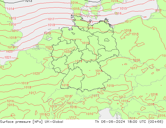 Atmosférický tlak UK-Global Čt 06.06.2024 18 UTC