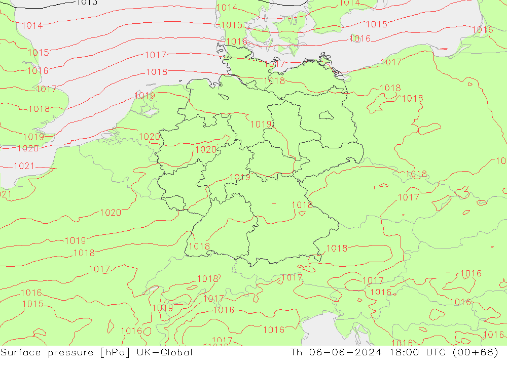 Surface pressure UK-Global Th 06.06.2024 18 UTC