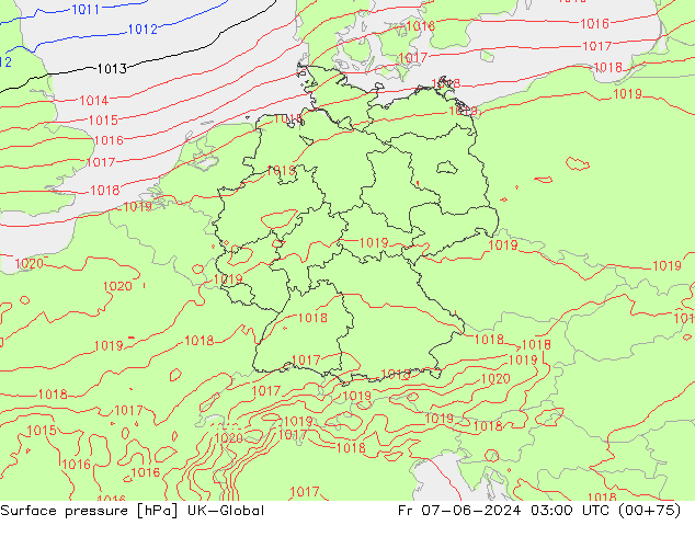 Atmosférický tlak UK-Global Pá 07.06.2024 03 UTC